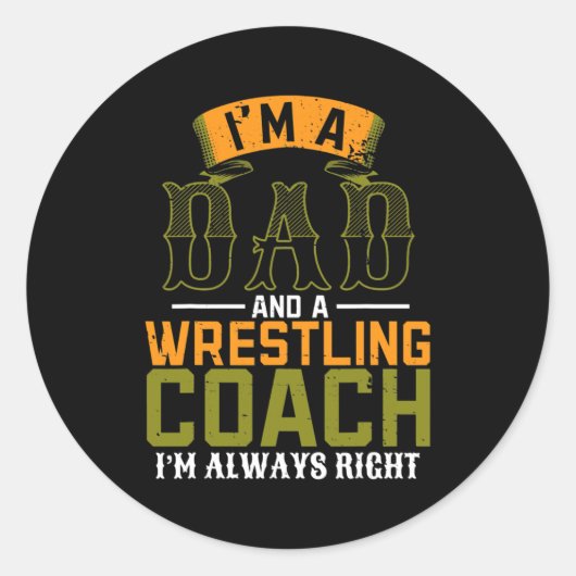 Pap Coach Vaderdag Wrestler papa Ronde Sticker (Voorkant)