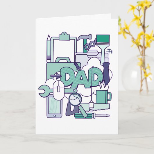 Pap collage met tools tech koffieverjaardag kaart (Gele Bloem)