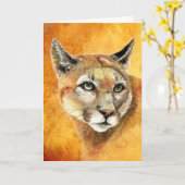 Pap Cougar Mountain Lion Animal Art Card Kaart (Gele Bloem)