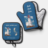 Pap Daughter Bonding Lighthouse Happy Vaderdag Ovenwant & Pannenlap Set (Voorkant / Achterkant)