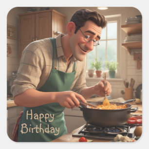 Pap de Chef Verjaardag Vierkante Sticker