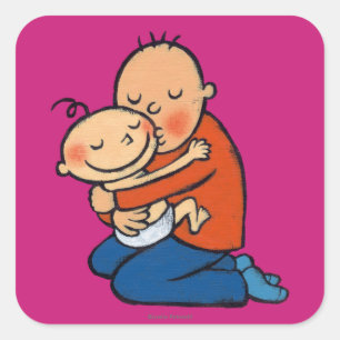 Pap en Baby Hugging Vierkante Sticker