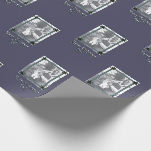 Pap en Kind Foto Vrolijk Kerstfeest Pap Paarse Cadeaupapier (Hoek)