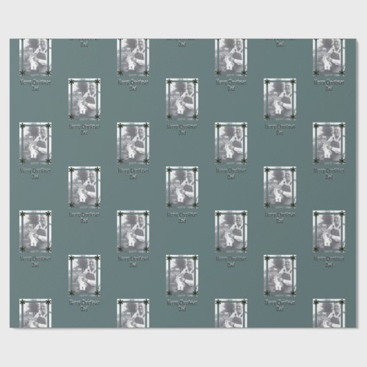 Pap en Kind Foto Vrolijk Kerstfeest Papa Groen Cadeaupapier (Vlak)