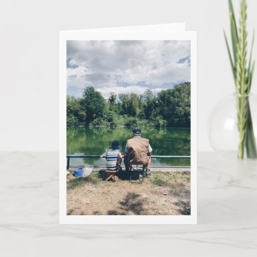 Pap en Zoon Vist in het meer van je eigen foto Kaart (Voorkant)