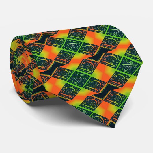 Pap Fancy Tekst Oranje en Geel Stropdas (Opgerold)