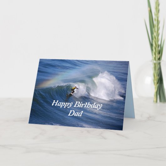 Pap Happy Birthday Surfer met regenboog Kaart (Voorkant)