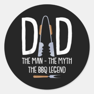 Pap het Man De mythe De BBQ Legend Funny Barbecue Ronde Sticker
