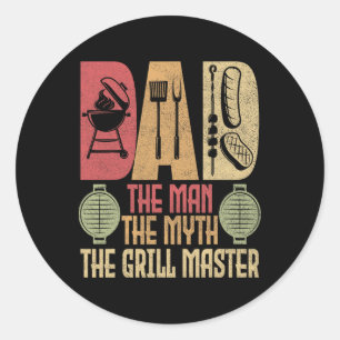 Pap het Man De mythe De grillmeester BBQ Party RB Ronde Sticker