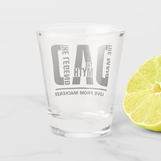 Pap het Man De mythe die de legende personaliseerd Shot Glas (Achterkant)