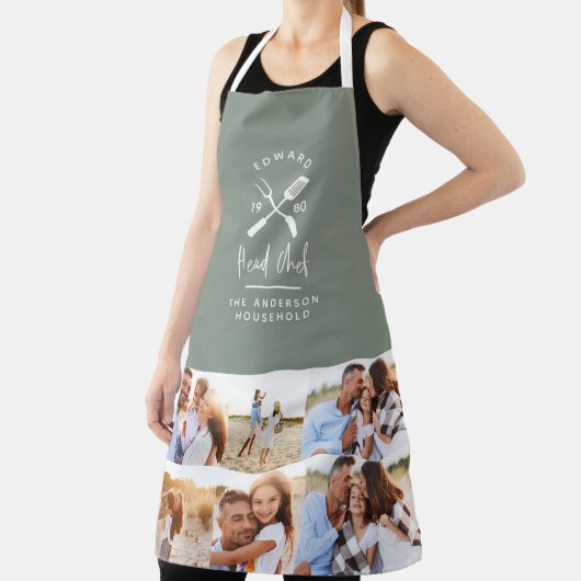 Pap hoofd chef bbq grill multi-fotoragel groen schort (Insitu)