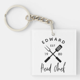 Pap hoofd chef-kok bq grill kerstfoto sleutelhanger