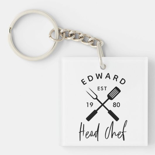 Pap hoofd chef-kok bq grill kerstfoto sleutelhanger (Voorkant)