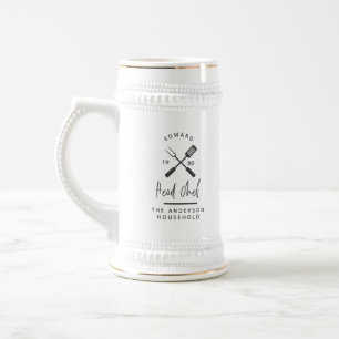 Pap hoofd chef-kok-bq grillig kerstfeest moderne bierpul