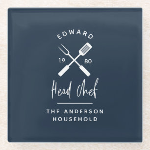 Pap hoofd chef-kok-bq grillig kerstfeest moderne glazen onderzetter