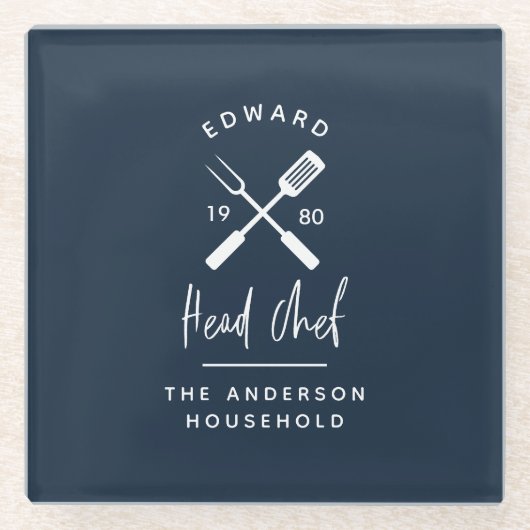 Pap hoofd chef-kok-bq grillig kerstfeest moderne glazen onderzetter (Voorkant)