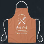 Pap hoofd chef-kok-bq grillig kerstfeest moderne schort<br><div class="desc">Pap hoofd chef-kok-bq grilkerstmis,  verjaardagsvaders dag moderne terracotta en ontwerp van wit schort.</div>