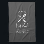 Pap hoofd chef-kok-bq grillig kerstfeest moderne theedoek<br><div class="desc">Pap hoofd chef-kok-bq grilkerstmis, verjaardagsvaders dag modern grijs en wit schort design.</div>