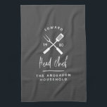 Pap hoofd chef-kok-bq grillig kerstfeest moderne theedoek<br><div class="desc">Pap hoofd chef-kok-bq grilkerstmis,  verjaardagsvaders dag modern grijs en wit schort design.</div>