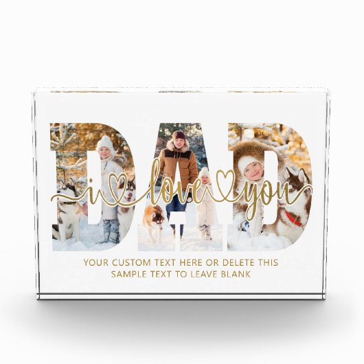 Pap Ik hou van je 3 Fotocollage Script Hearts Gold Fotoblokken (Voorkant)