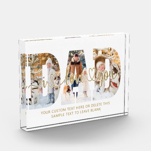 Pap Ik hou van je 3 Fotocollage Script Hearts Gold Fotoblokken (Links)