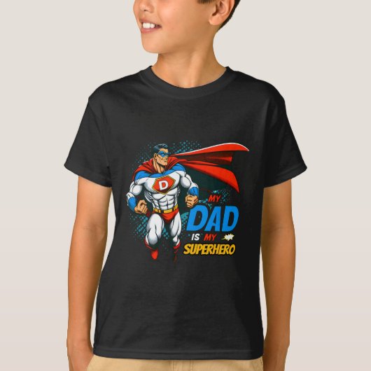 Pap is mijn superheld Kinder Cool Vaderdag Comic L T-shirt (Voorkant)