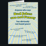 Pap Jokes Birthday of Fathers Day Card<br><div class="desc">Grappig pap maakt grapjes over verjaardag of Fathers Day card.  Hij heeft een paar grappige of grappige pap aan de voor- en binnenkant.  Elke vader zou dit geweldig vinden,  zelfs als de grappen niet allemaal in zijn arsenaal zitten,  kan hij misschien wat nieuw materiaal gebruiken!</div>