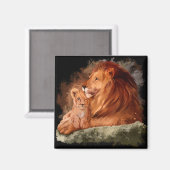 Pap leeuw en een leeuwenkub magneet (Voorkant / Achterkant)