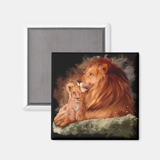 Pap leeuw en een leeuwenkub magneet (Voorkant / Achterkant)