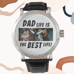 Pap Life is het beste leven 2 Foto's vader Horloge<br><div class="desc">Pap Life is het beste leven 2 Foto's van Vader Watch. Dit gepersonaliseerde horloge is het perfecte geschenk voor elke vader die weet dat vader zijn het beste is wat hem ooit is overkomen. In het ontwerp staat het citaat "Papa-leven is het beste leven" in vette letters die elke vader...</div>