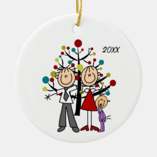 Pap, mam, babymeisje kerstversiering keramisch ornament