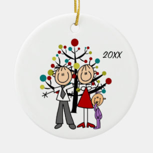 Pap, mam, babymeisje kerstversiering keramisch ornament