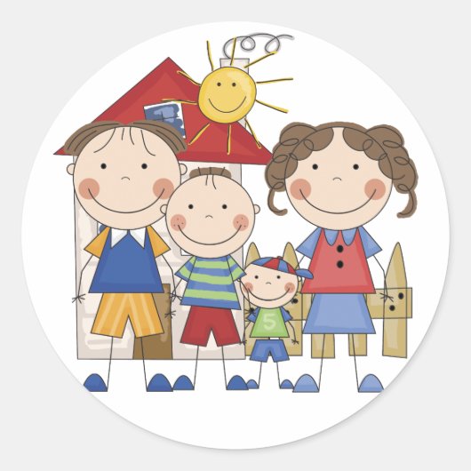Pap, mama, grote broer, kleine broertje familie ronde sticker (Voorkant)