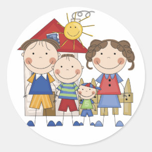 Pap, mama, grote broer, kleine broertje familie ronde sticker