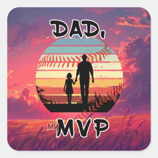 Pap, mijn MVP - Meisje en papa Vierkante Sticker (Voorkant)