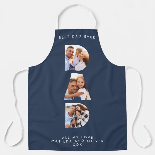 Pap multi-foto moderne typografie blauw schort (Voorkant)