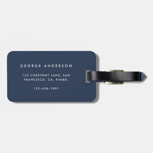 Pap multi-foto typografie blauw-modern bagagelabel (Achterkant horizontaal)