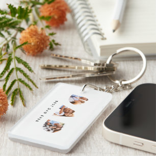 Pap multi-fototypografie wit modern sleutelhanger