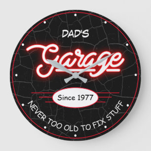 Pap of elke naam Garage Red Neon Effect Funny Grote Klok