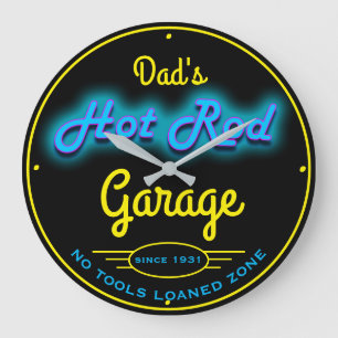 Pap of enige naam Garage Blue Faux Neon Effect Grote Klok