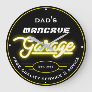 Pap of Naam Mancave Garage Yellow Retro  Grote Klok