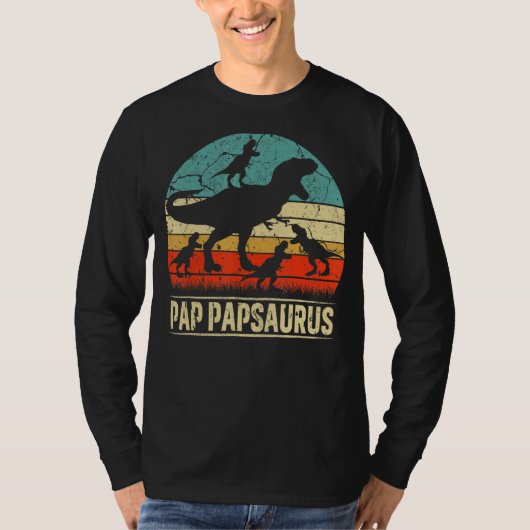 Pap Pap Dinosaur T Rex Pap Papsaurus 4 Kinder fami T-shirt (Voorkant)