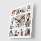 Pap Script Family Memory Photo Grid Collage Vierkante Klok (Hoek)