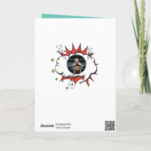 Pap Superheld Cartoon Speech Bubble Fathers day Ca Kaart (Achterkant)