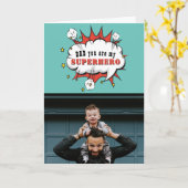 Pap Superheld Cartoon Speech Bubble Fathers day Ca Kaart (Gele Bloem)