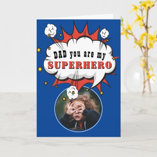 Pap Superheld Cartoon Speech Bubble Fathers day Kaart (Gele Bloem)