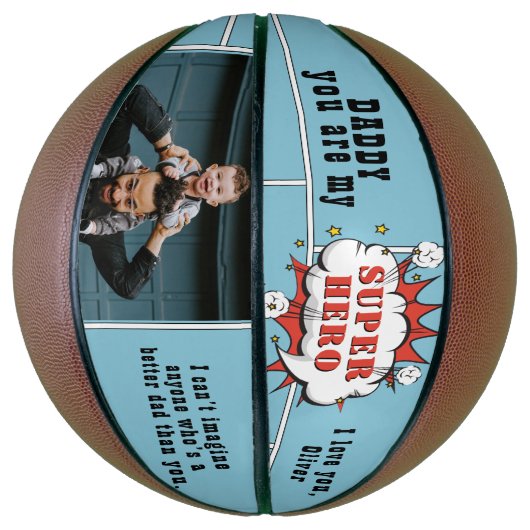 Pap Superheld Comic Speech Bubble Foto Basketbal (Verticaal)