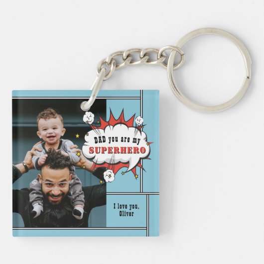 Pap Superheld Comic Speech Bubble Foto Sleutelhanger (Achterkant)