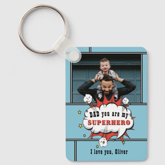 Pap Superheld Comic Speech Bubble Foto Sleutelhanger (Voorkant)