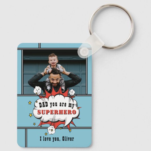 Pap Superheld Comic Speech Bubble Foto Sleutelhanger (Achterkant)